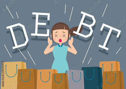 shopaholic money debt conceptual illustration vector