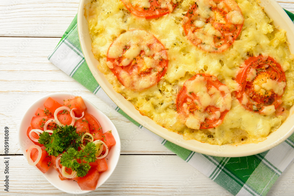 Casserole with minced meat, vegetables and cheese. Casserole with minced meat, vegetables and cheese.
