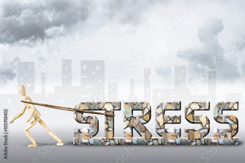 Concept of heavy stress. Abstract image with a wooden puppet