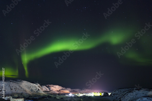 Aurora Green on Teriberka in the Murmansk region, Russia