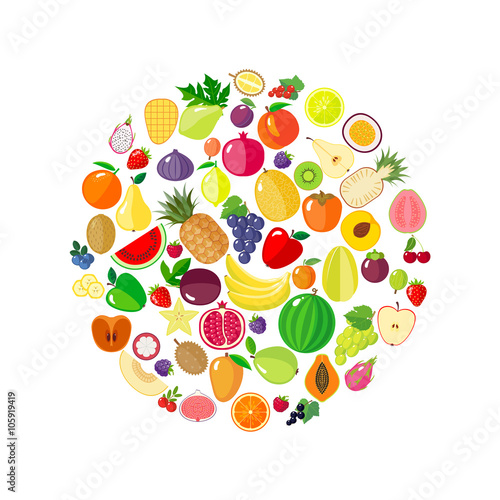 Fruits and berries in circle shape.