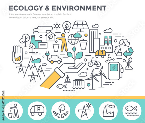 Ecology and environment concept illustration, thin line flat design