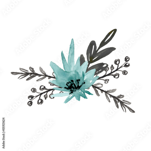 Floral bouquet with blue flower and black branches
