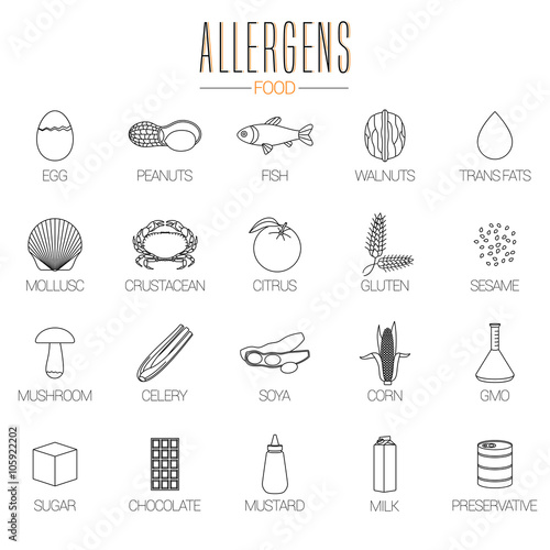 Set of vector food allergens symbols information