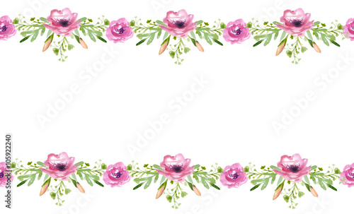 Seamless template for invitation, card or banner with pink flowers