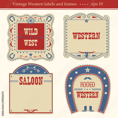 Western labels.Vector symbols and boards isolated on white