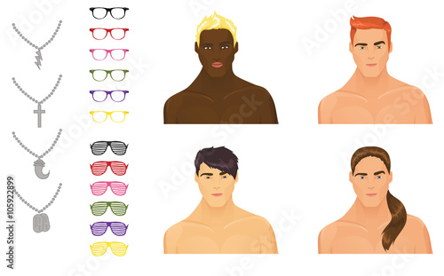 Male icons with accessories assortment