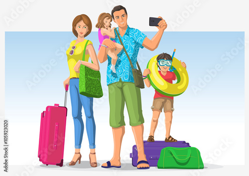 Vector illustration of happy family going on vacation.