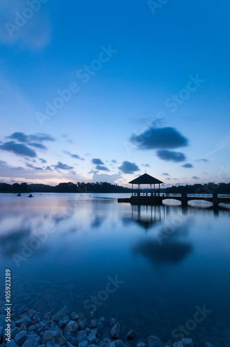 pavilion at the end of pier in twilight