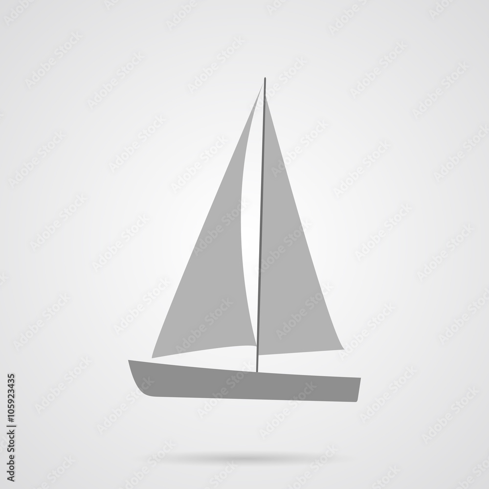 Vector Gray Sailing Yacht Flat Icon