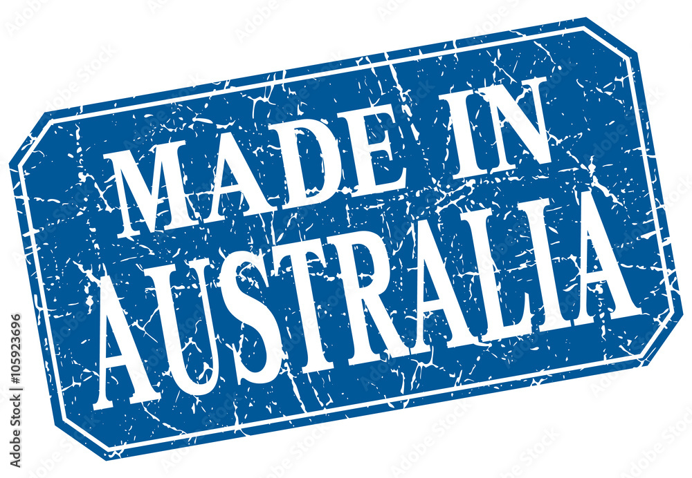 made in Australia blue square grunge stamp