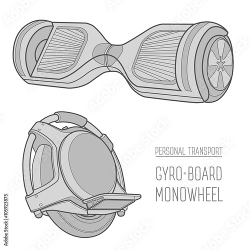 hoverboard, gyroscope machine, gyroscooter, hyroboard, two-wheel, mono wheel invention. isolated. flat style line trend modern logo design vector illustration concept of innovation