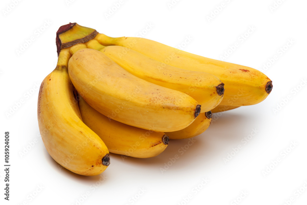 bunch of small bananas isolated on white