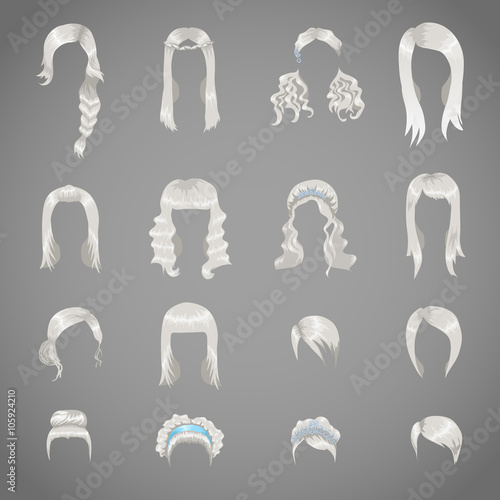 Set of sixteen different gray hairstyles for women