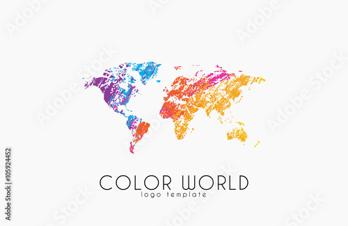 World map logo. World logo. Color world. Creative logo. Travel logo design.