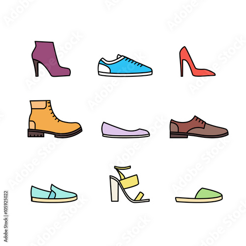 Color linear shoes icon set 