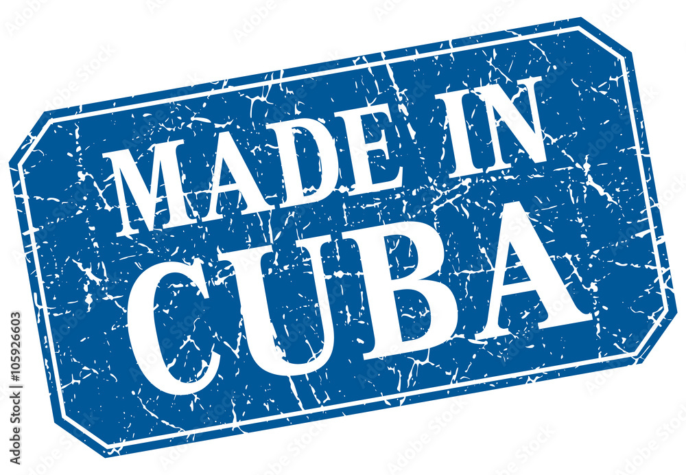 made in Cuba blue square grunge stamp