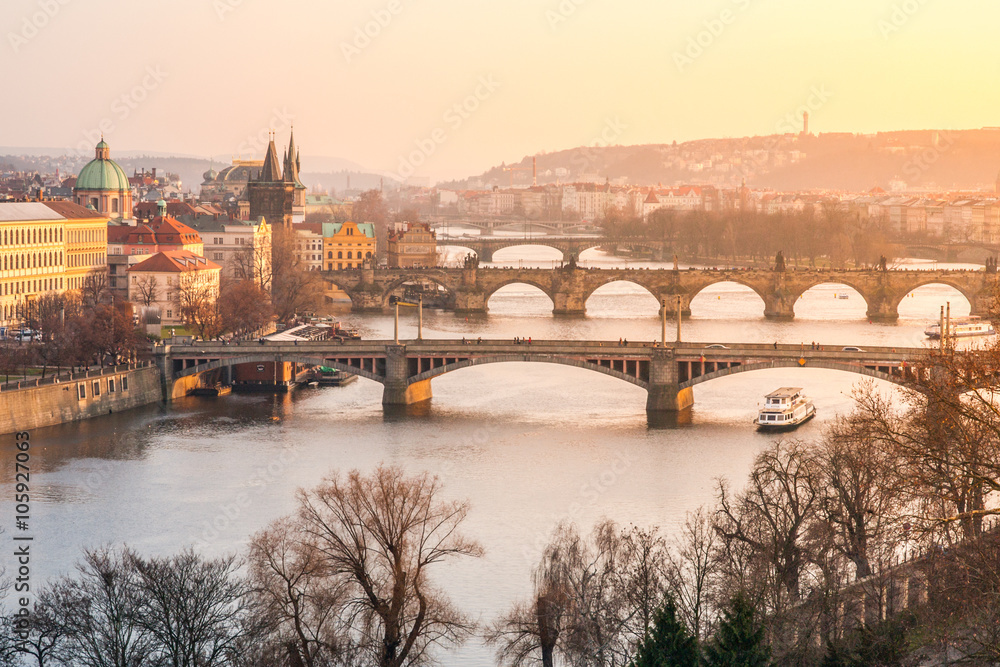 Fototapeta premium Prague bridges at sunset time