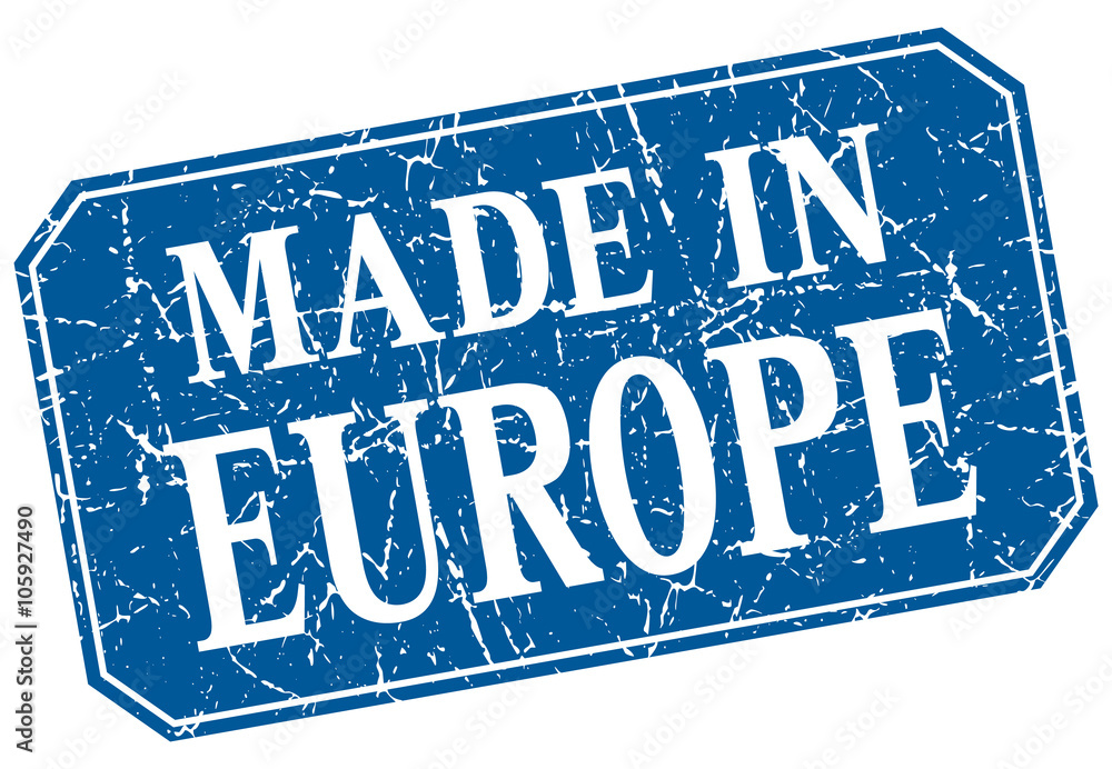 made in europe blue square grunge stamp