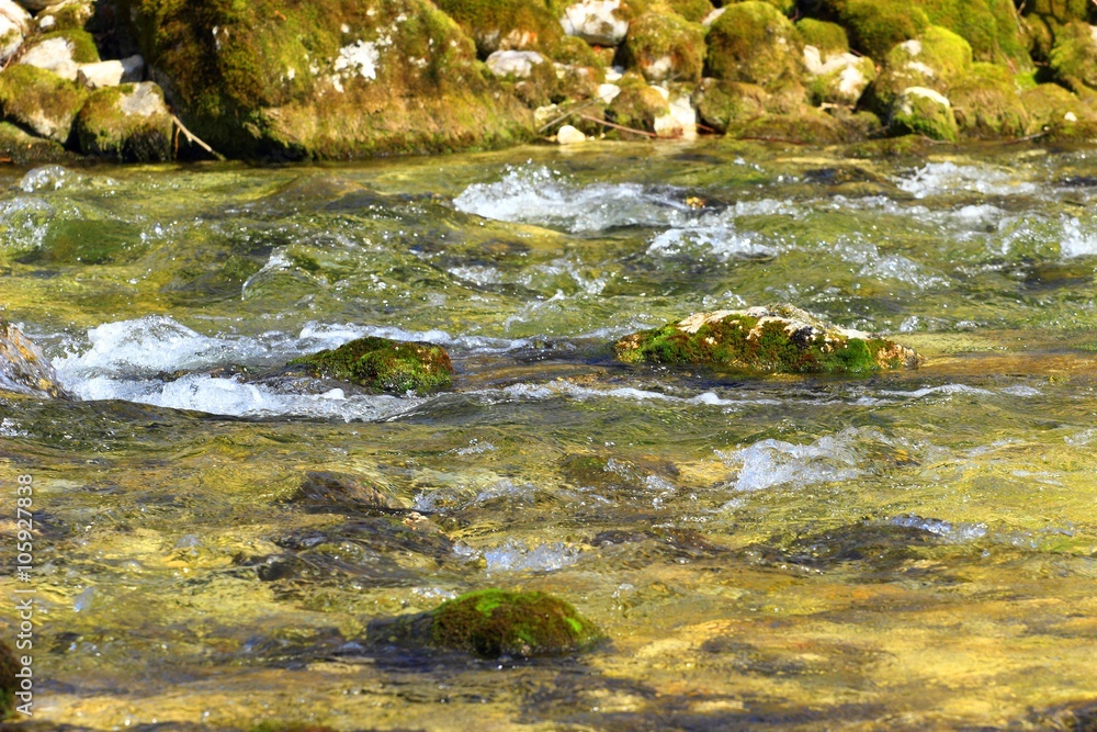 Fresh water in fast river flow