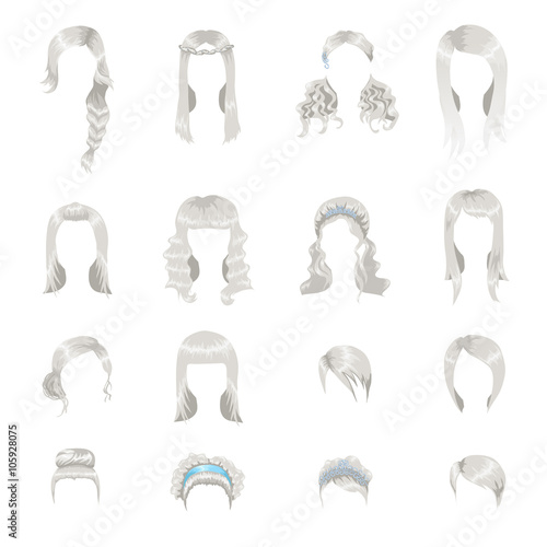 Set of sixteen different gray hairstyles for women