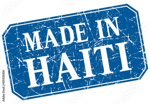 made in Haiti blue square grunge stamp