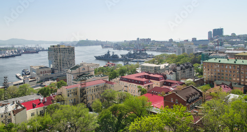 Vladivostok city, Russia, panorama of Zolotoy rog bay