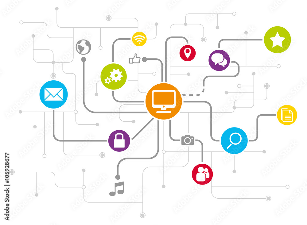 Diagramma rete internet con icone colorate Diagramma rete internet con icone colorate