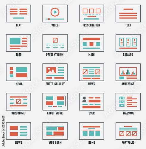 Vector set of sitemaps symbols for webpage. Web design and interface