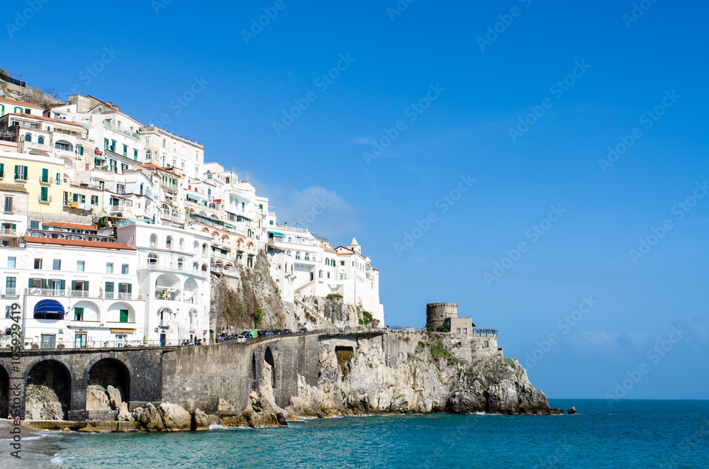 View at beautiful city Amalfi. Amalfi coast, Italy