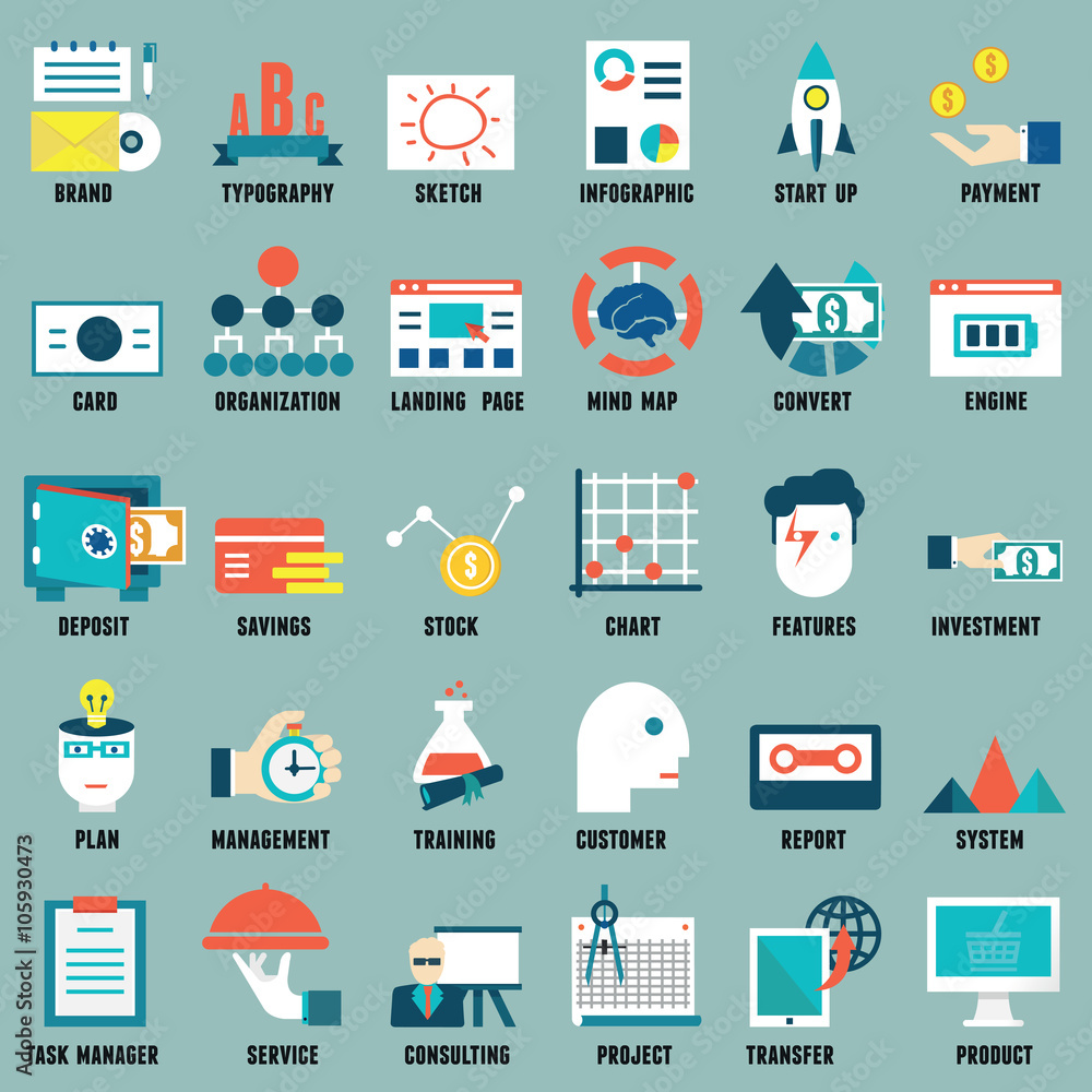 Set of flat business, commerce, internet service icons for design - part 3