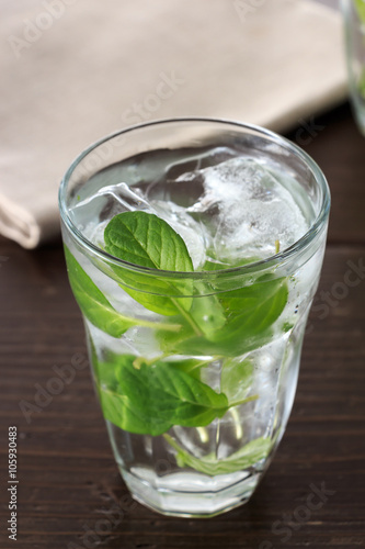 Flavor water with mint leaf