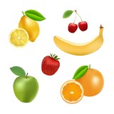Set of vector fruits and berries. 