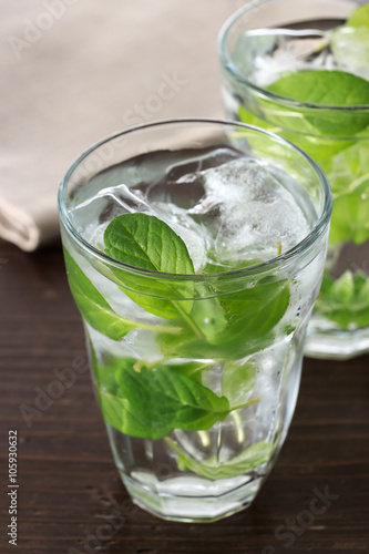 Flavor water with mint leaf