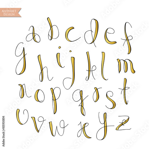 Black gold colorful ink alphabet letters.Hand drawn written