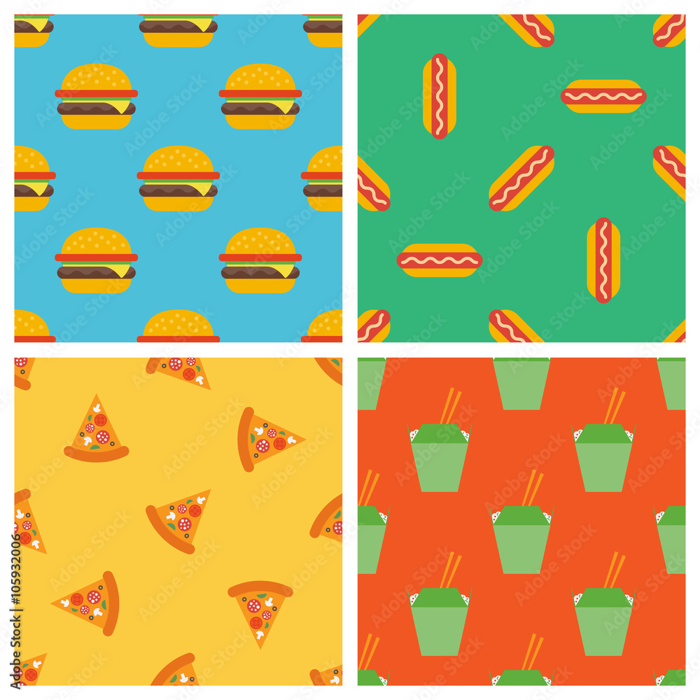 set of fast food seamless patterns set of fast food seamless patterns