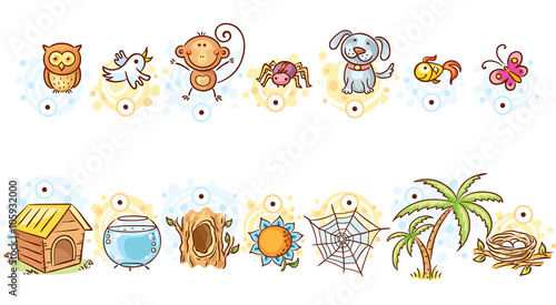 Animals and their homes matching game