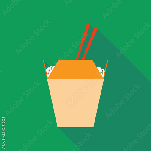 wok noodles icon with long shadow. flat style vector illustration