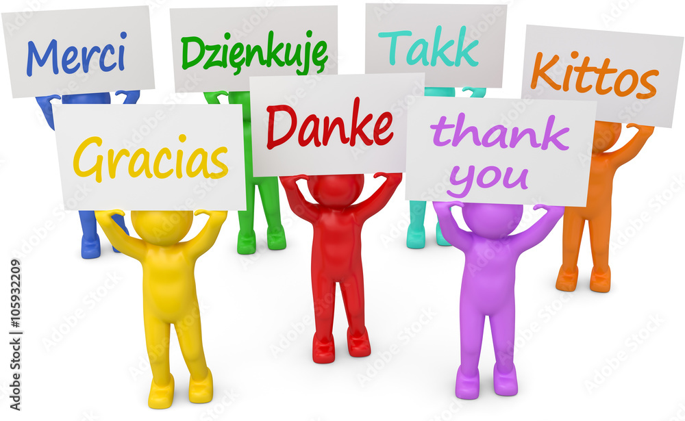 bunte 3d Männchen Danke in vielen Sprachen Stock 일러스트레이션 Adobe Stock