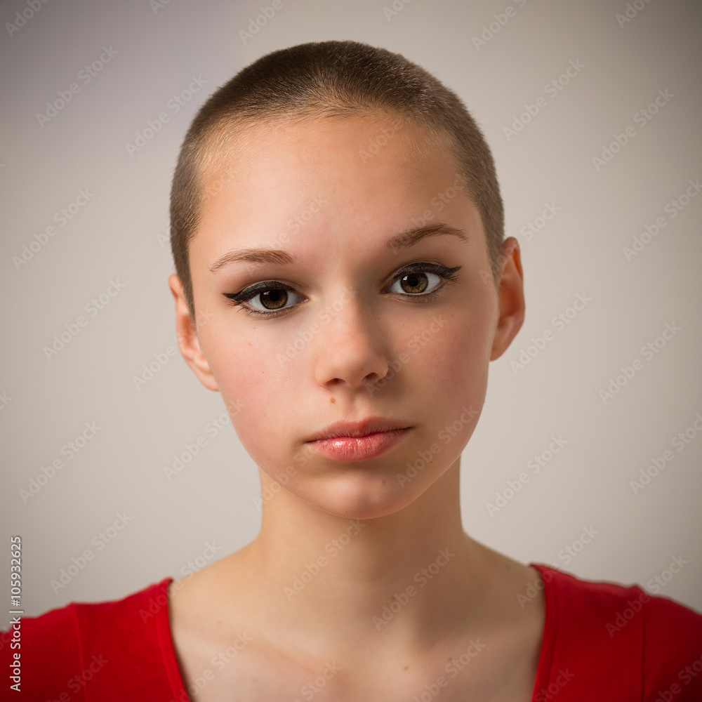 Beautiful Young Teenage Girl With A Shaven Head Stock Photo | Adobe Stock