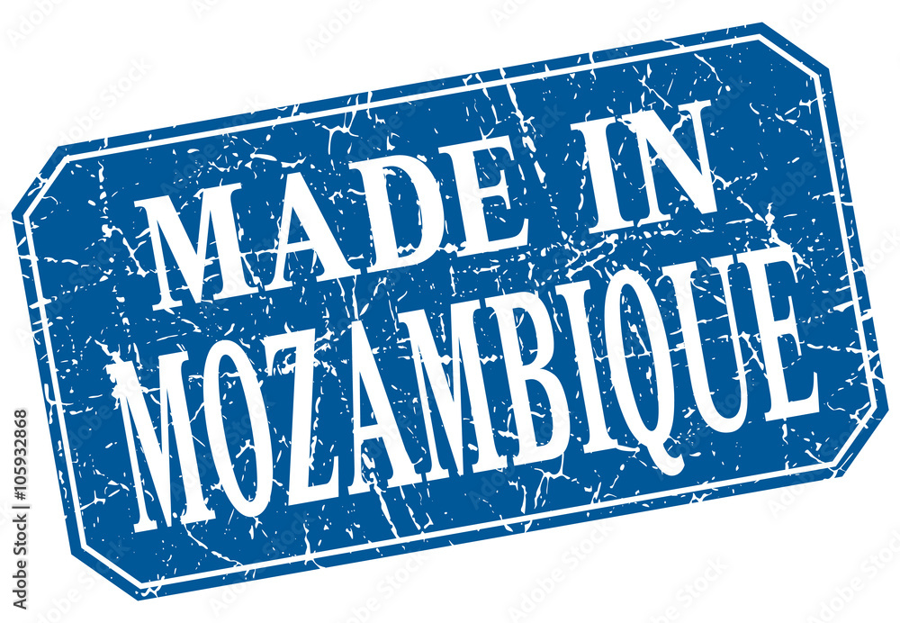 made in Mozambique blue square grunge stamp