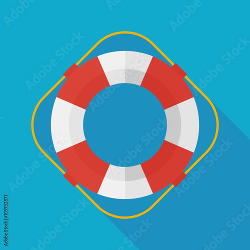 lifebuoy icon with long shadow. flat style vector illustration
