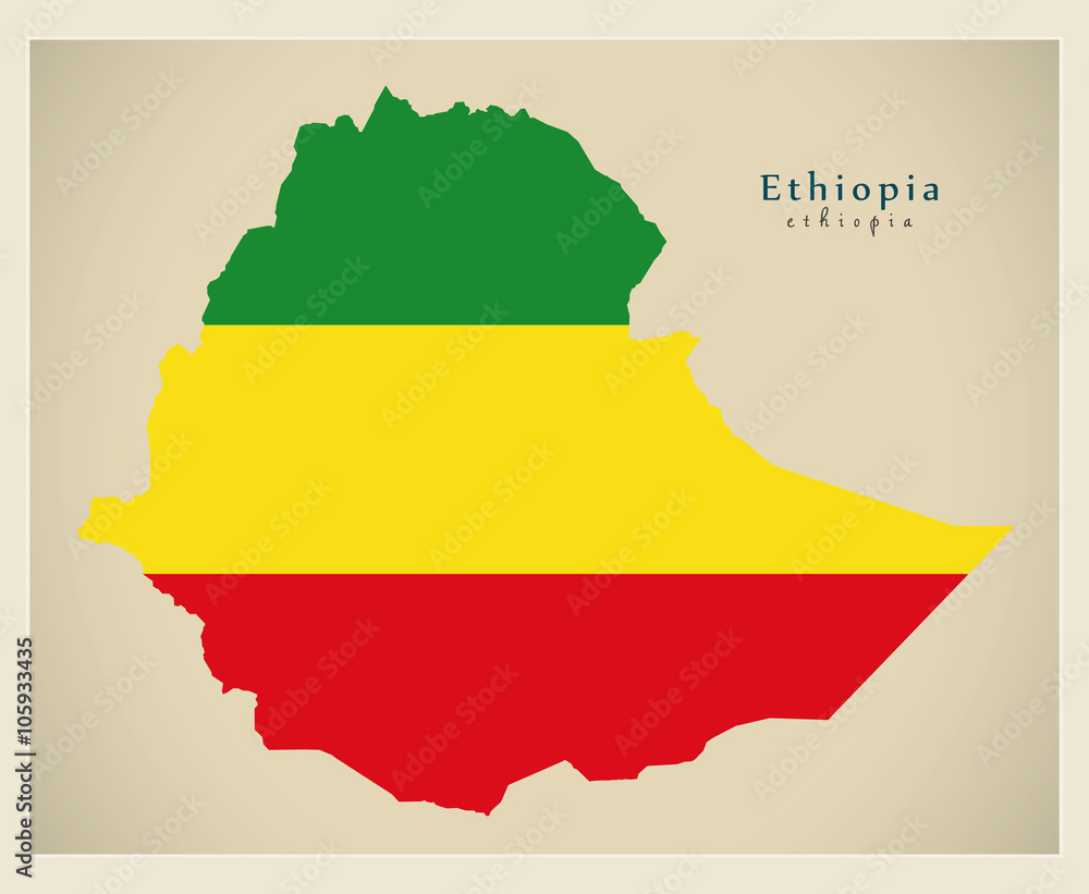 Obraz premium Modern Map - Ethiopia flag colored ET