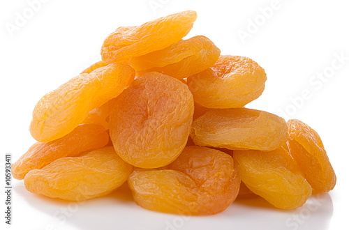 Dried apricot isolated on white background.