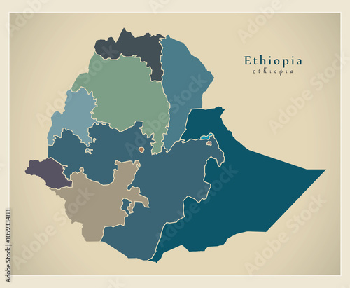 Modern Map - Ethiopia with regions colored ET