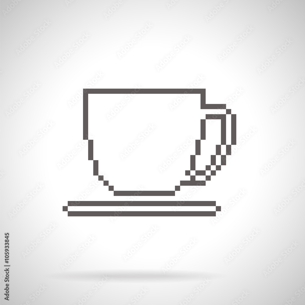 Cup and saucer icon, pixel art style Cup and saucer icon, pixel art style