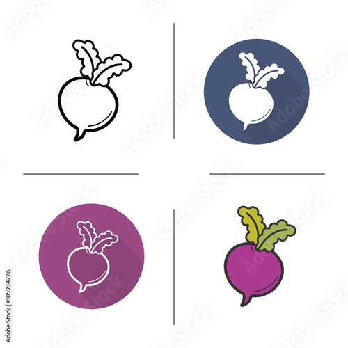 Beetroot flat design, linear and color icons set