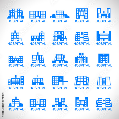 Hospital Building Icons Set-Isolated On Gray Background-Vector Illustration,Graphic Design.For Web,Websites,App,Print,Presentation Templates,Mobile Applications And Promotional Material,Collection