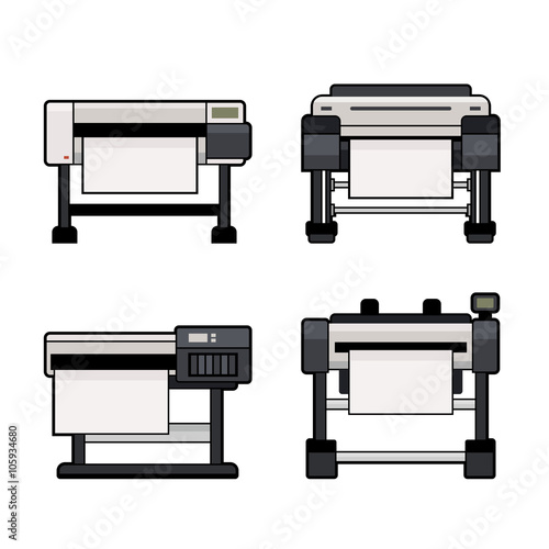 Plotter Icons Set on White Background. Vector