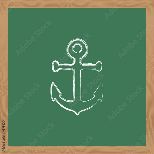 Flat vector icon. Chalk on a blackboard. Anchor.